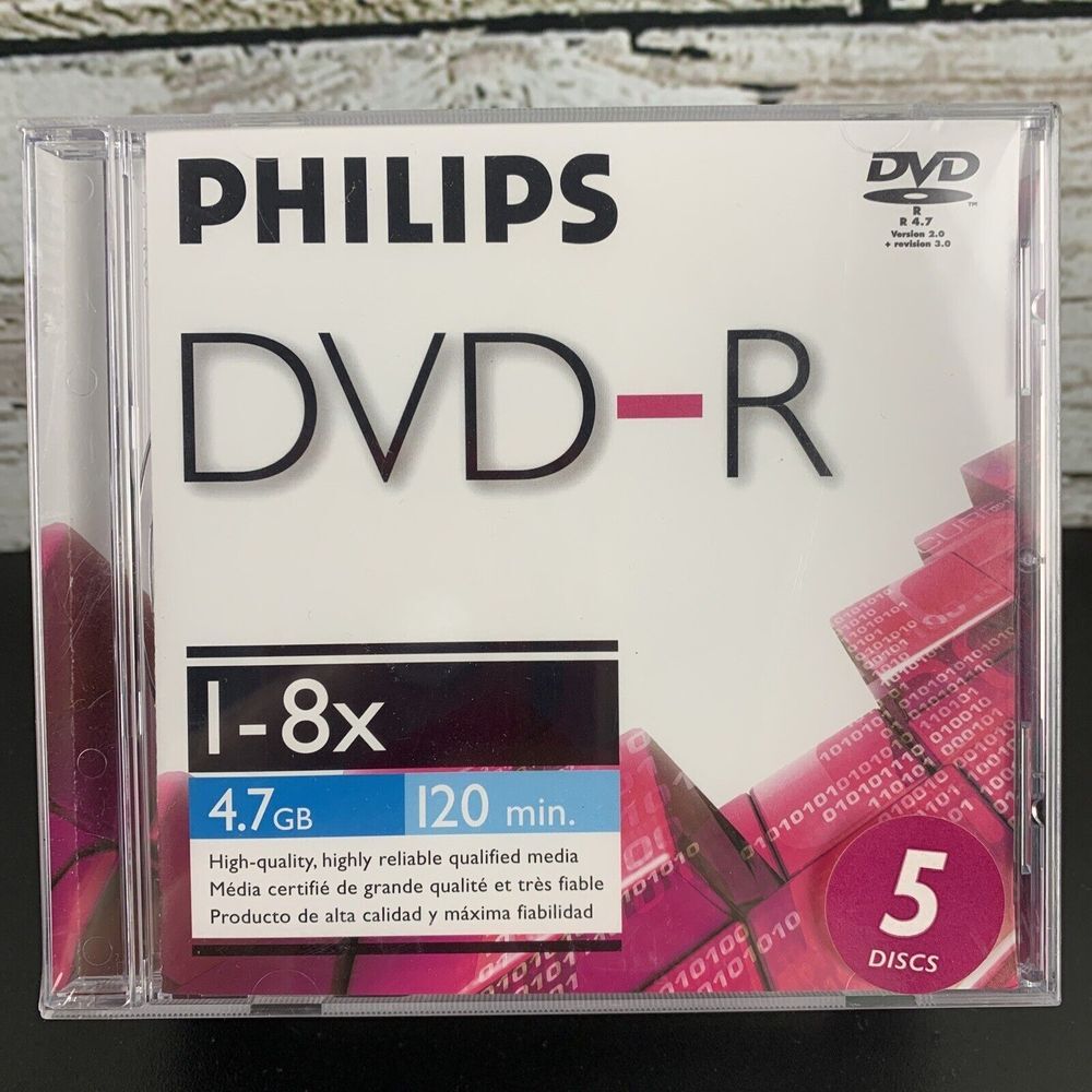 Philips DVD-R 5 Disc SEALED Jewel‎ Cases 4.7GB 120 Minutes 8x NEW